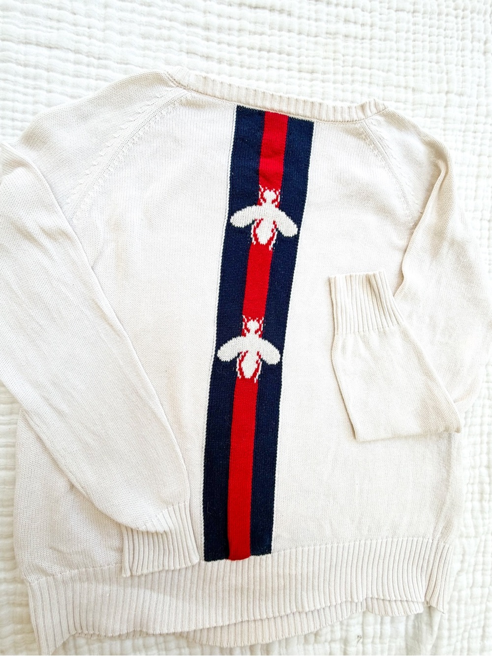 Pink Pineapple Sweater M white Cotton Bee Stripe Back Preppy Coastal